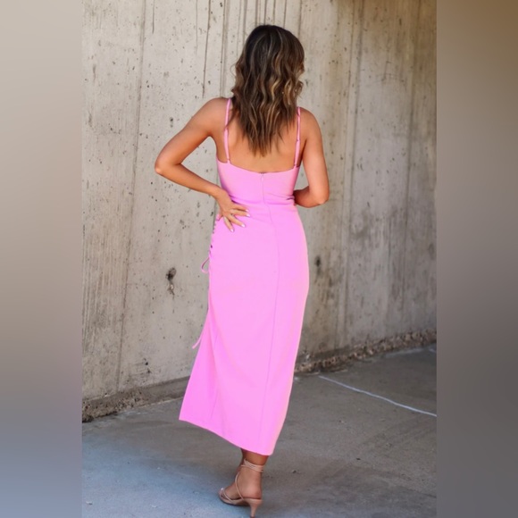 GORGEOUS NWOT Pink Cowl Neck Ruched Dress Sz S Small - Picture 5 of 8